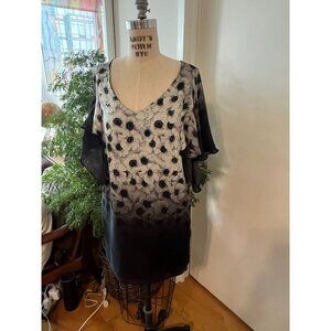 MILLY Black and White Silk Dress with Floral Fade -Out Pattern Size 2